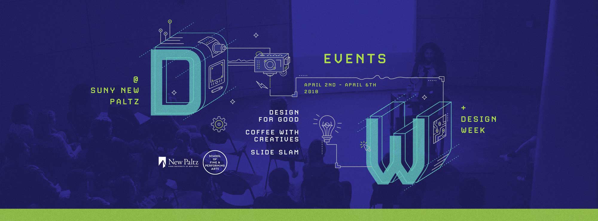 illustrated banner promoting events for Design Week 2018