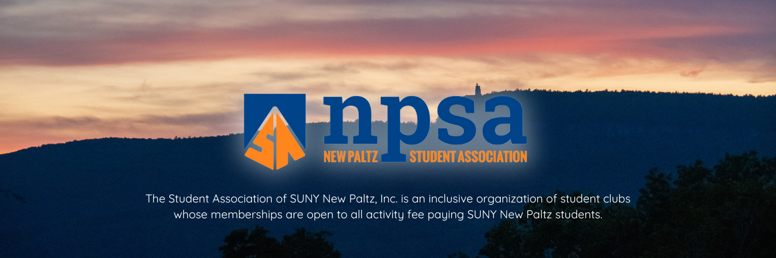 The Student Association of SUNY New Paltz, Inc. is an inclusive organization of student clubs whose memberships are open to all activity fee paying SUNY New Paltz students.